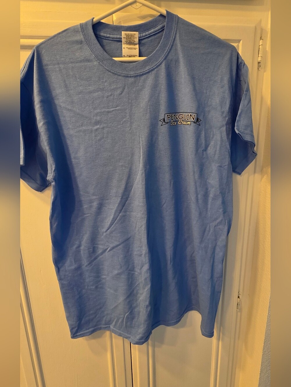 NWOT ~ Gildan Men's Light Blue Penguin Ice Cream Logo Tee ~ Size Medium